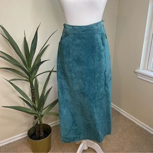 Teal suede Evan Davies high waist skirt vintage size 10 fits medium